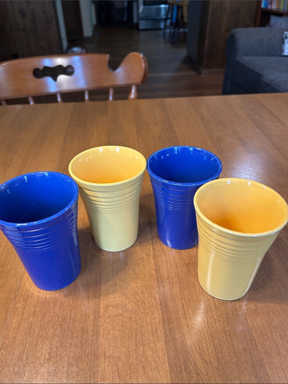 Four Fiesta Juice glasses Blue and Yellow